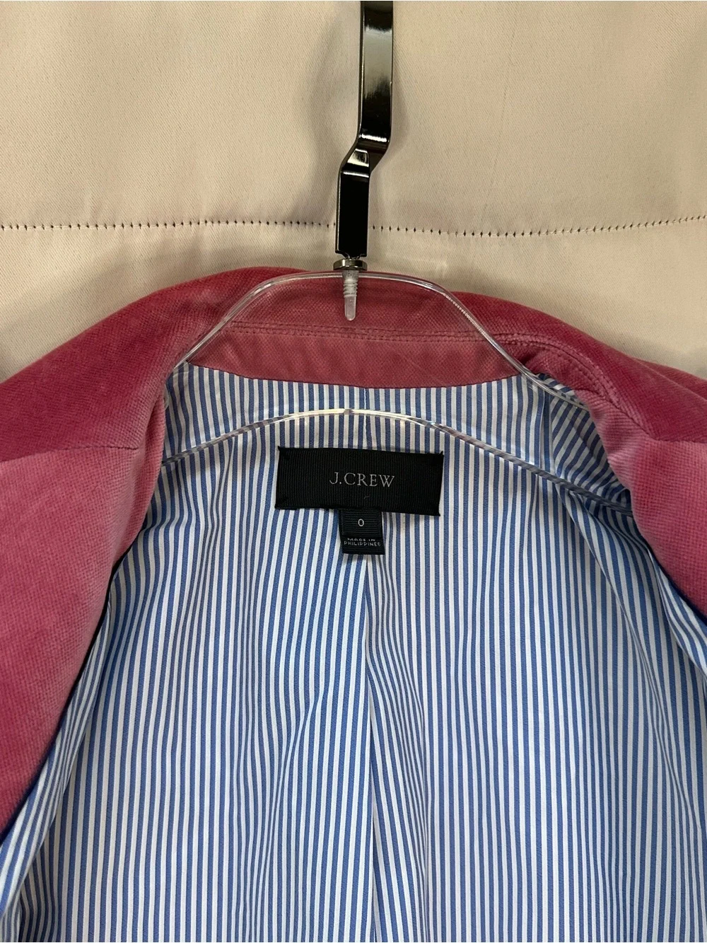 J. Crew Pink Velvet Single-Button Blazer - Size 0 XS